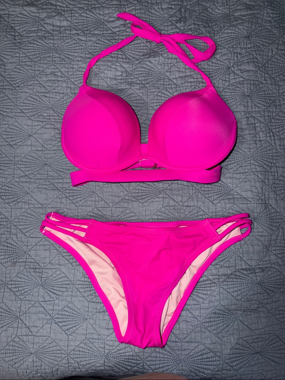 Victoria's Secret Bright Pink Halter Push-Up Bikini